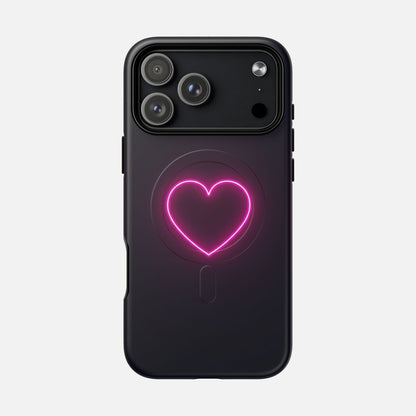 Neon Heart With Glow Pink iPhone Case — Tough Magnetic | MagSafe Compatible
