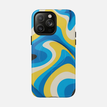 Blue & Yellow Abstract Swirl iPhone Case — Tough Magnetic | MagSafe Compatible