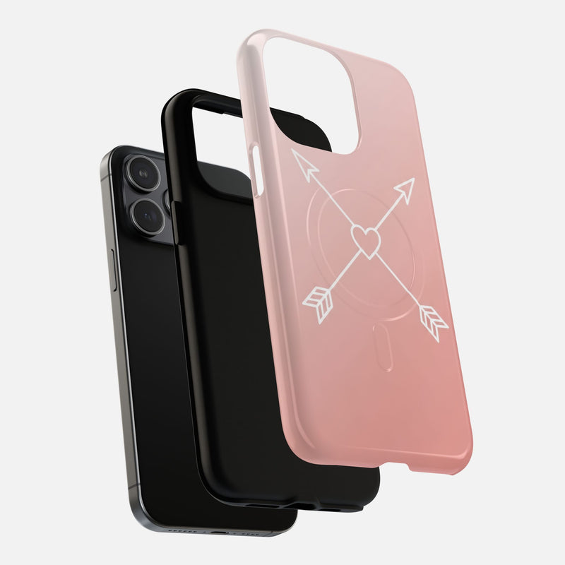 Rose Gold & Heart & Crossed Arrows Design iPhone Case — Tough Magnetic | MagSafe Compatible