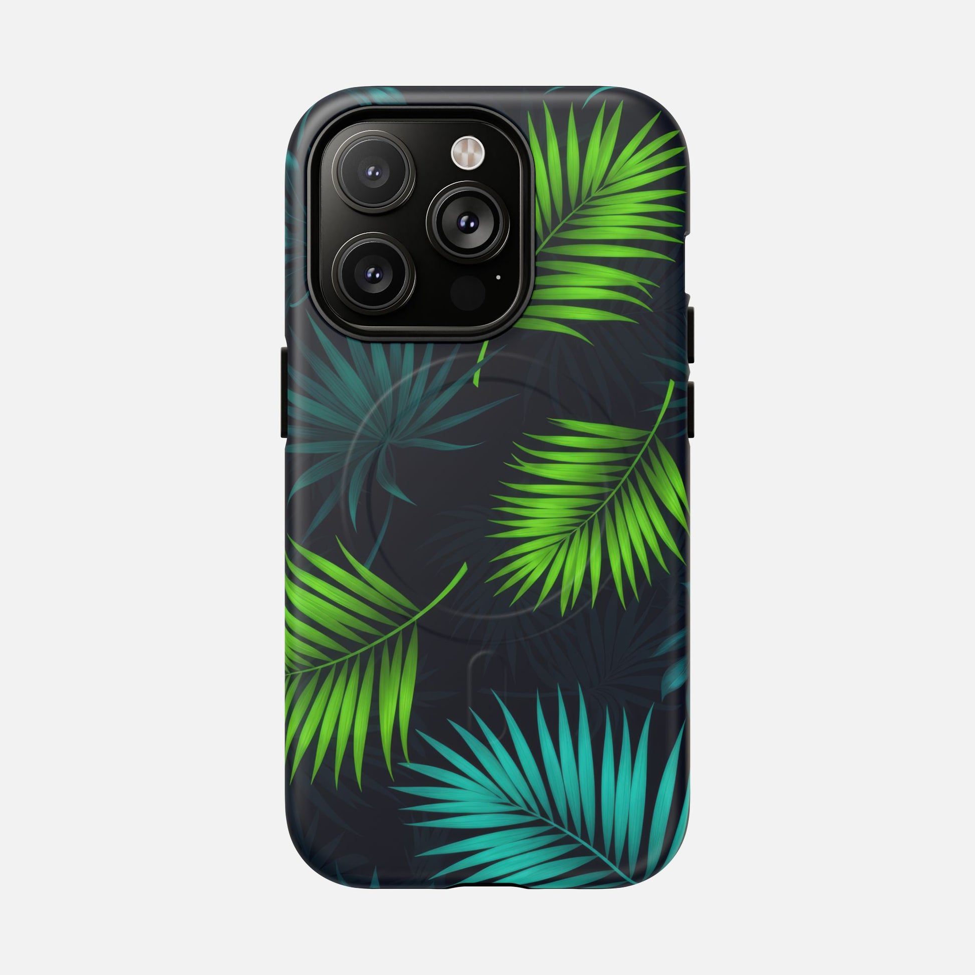 Tropical Palm Tough Magnetic Phone Case — Protective Magnetic iPhone Cover with Green Leaf Design iPhone 14 Pro Matte Phone Case