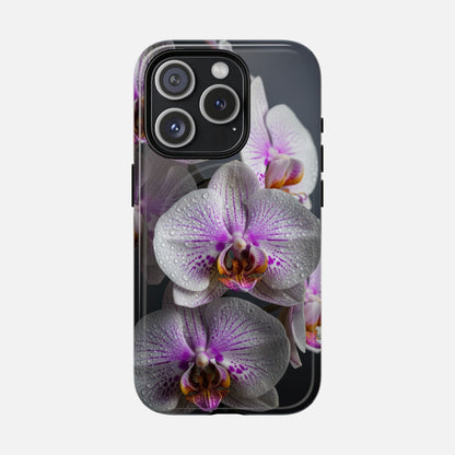 Orchid Bloom Tough Magnetic Phone Case — Waterdrop Floral Protection iPhone 15 Pro Glossy Phone Case