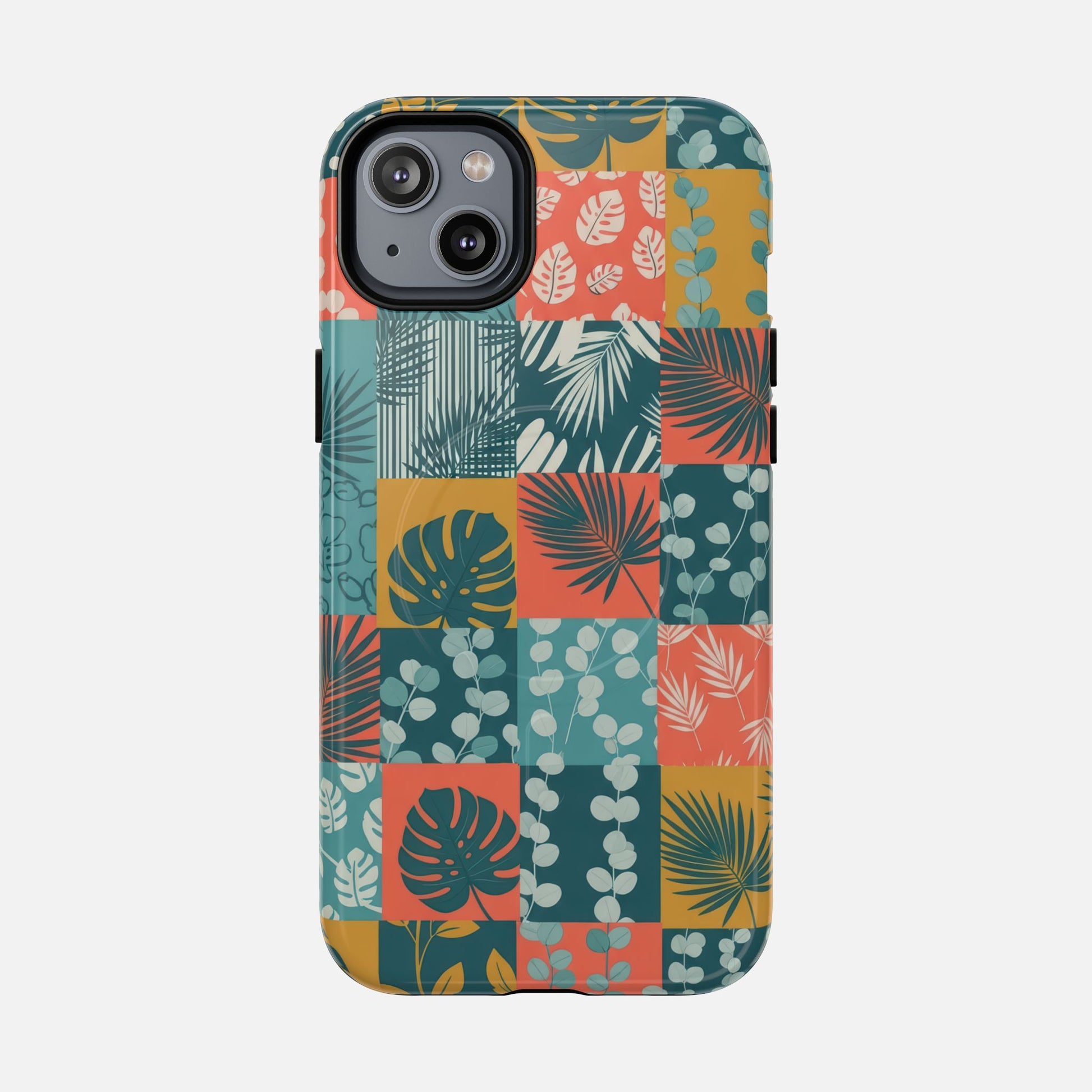 Tropical Patchwork Tough Magnetic Phone Case iPhone 14 Plus Glossy Phone Case