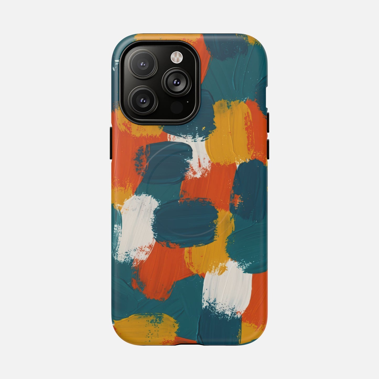 Abstract Brushstroke Colorful Teal, Orange & Mustard iPhone Case — Tough Magnetic | MagSafe Compatible