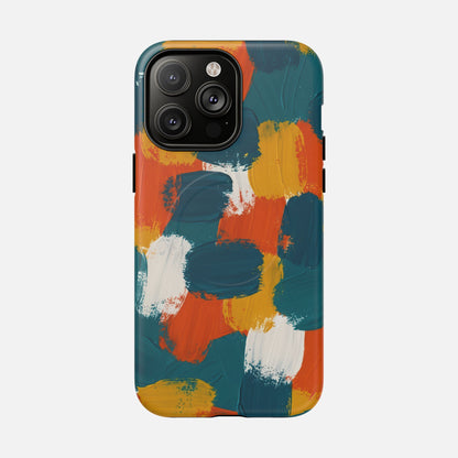 Abstract Brushstroke Colorful Teal, Orange & Mustard iPhone Case — Tough Magnetic | MagSafe Compatible