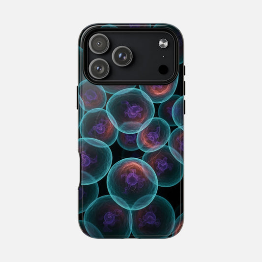 Creative phone case with abstract colorful 3D cell pattern, modern design