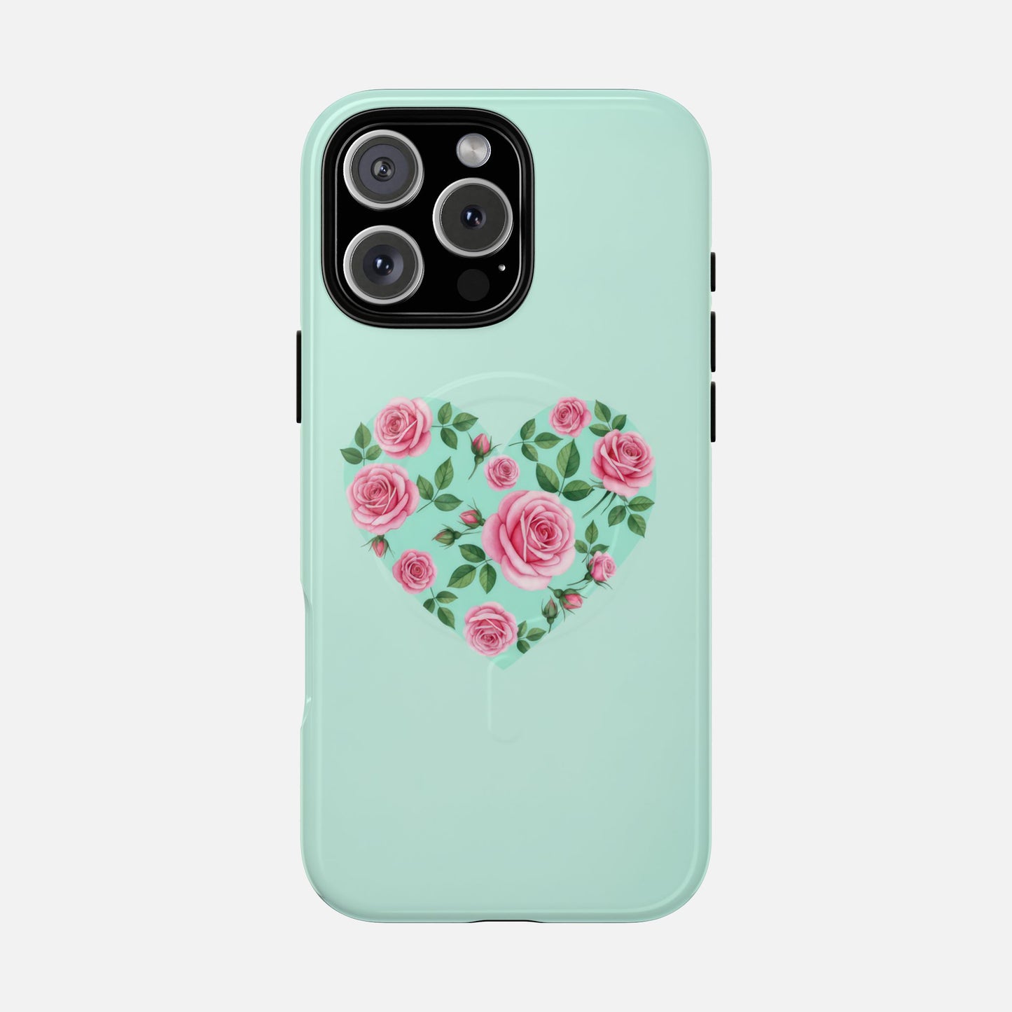 Floral Heart & Mint Rose iPhone Case — Tough Magnetic | MagSafe Compatible