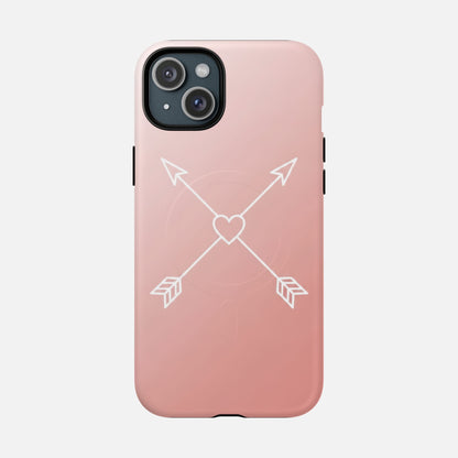 Rose Gold & Heart & Crossed Arrows Design iPhone Case — Tough Magnetic | MagSafe Compatible