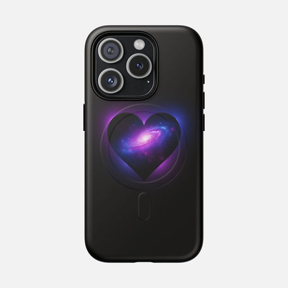 Galaxy Heart Tough Magnetic Phone Case — Magnetic Protective iPhone Cover with Purple Nebula Design iPhone 15 Pro Matte Phone Case