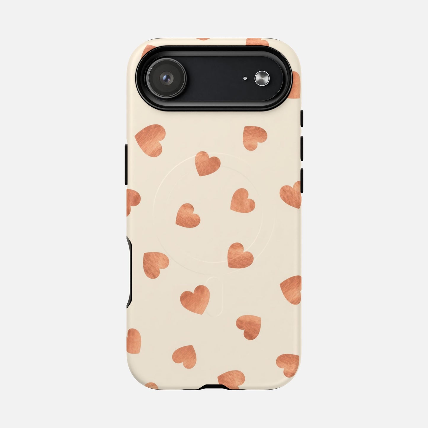 Heart Pattern Tough Magnetic Phone Case — Peach Watercolor Hearts, MagSafe Compatible iPhone 17 Air Matte Phone Case