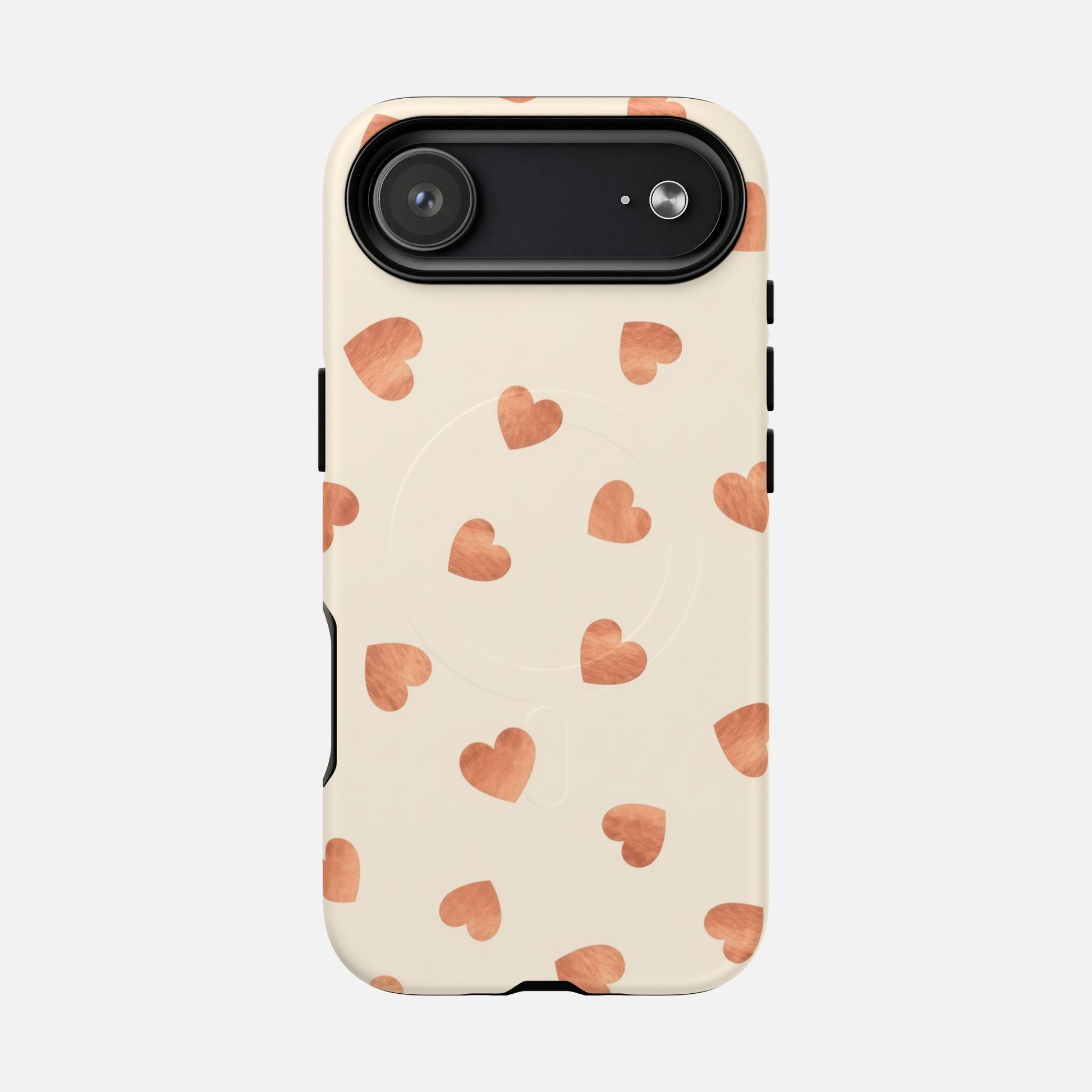 Heart Pattern Tough Magnetic Phone Case — Peach Watercolor Hearts, MagSafe Compatible iPhone 17 Air Matte Phone Case