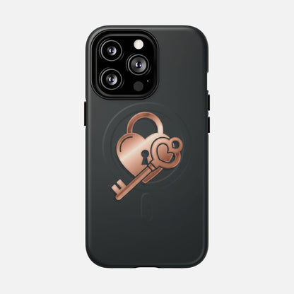 Rose Gold Lock & Key Design iPhone Case — Tough Magnetic | MagSafe Compatible