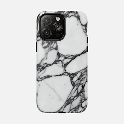White marble phone case with black veining, stylish protective cover for smartphone