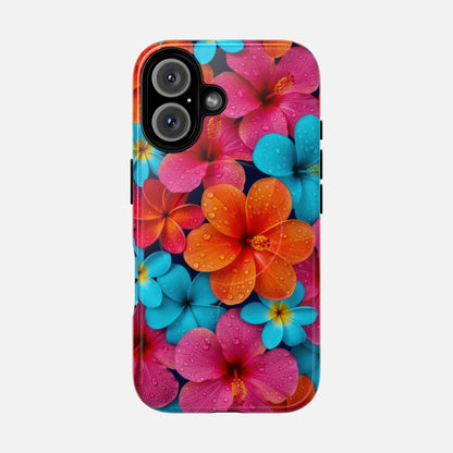 Phone Case — Colorful Tropical Plumeria Floral Magnetic Tough Case iPhone 16 Glossy Phone Case