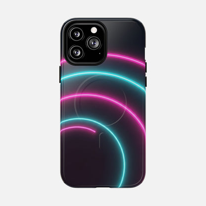 Neon Arc with Pink & Teal Glow iPhone Case — Tough Magnetic | MagSafe Compatible