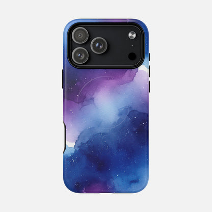 Galaxy Watercolor Tough Magnetic Phone Case — Blue Purple Nebula MagSafe Cover iPhone 17 Pro Max Matte Phone Case
