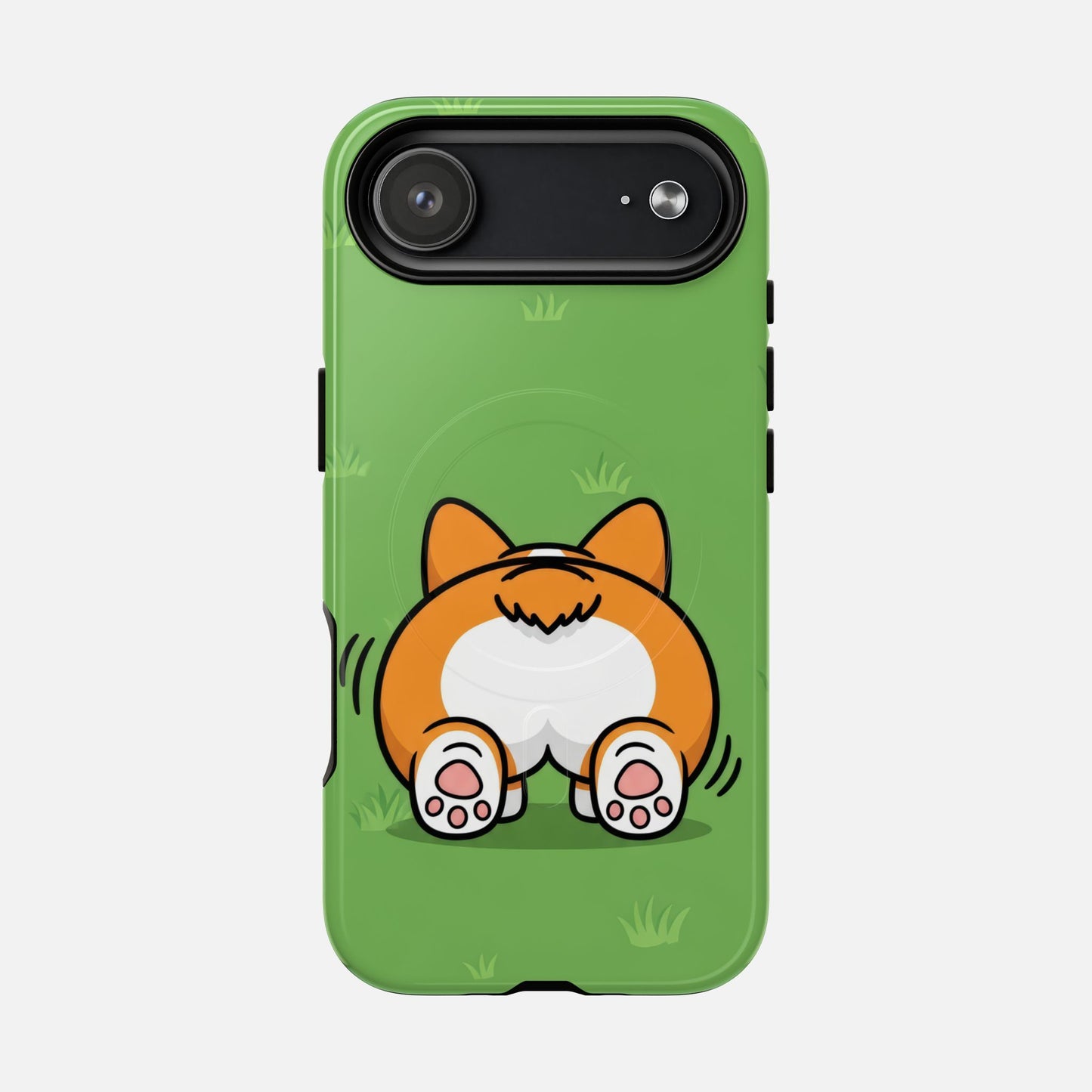 Corgi Butt With Cute Green iPhone Case — Tough Magnetic | MagSafe Compatible