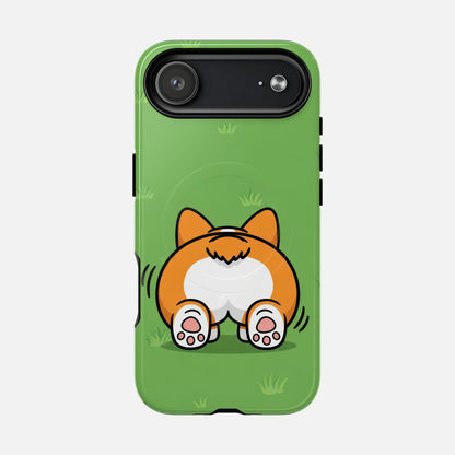 Corgi Butt With Cute Green iPhone Case — Tough Magnetic | MagSafe Compatible