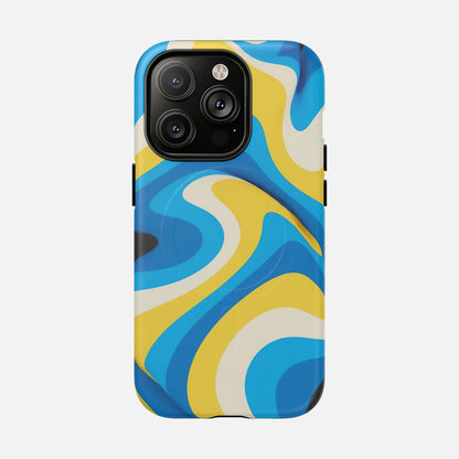 Blue & Yellow Abstract Swirl iPhone Case — Tough Magnetic | MagSafe Compatible