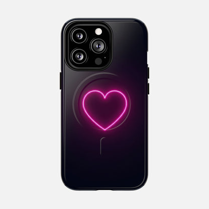 Neon Heart With Glow Pink iPhone Case — Tough Magnetic | MagSafe Compatible