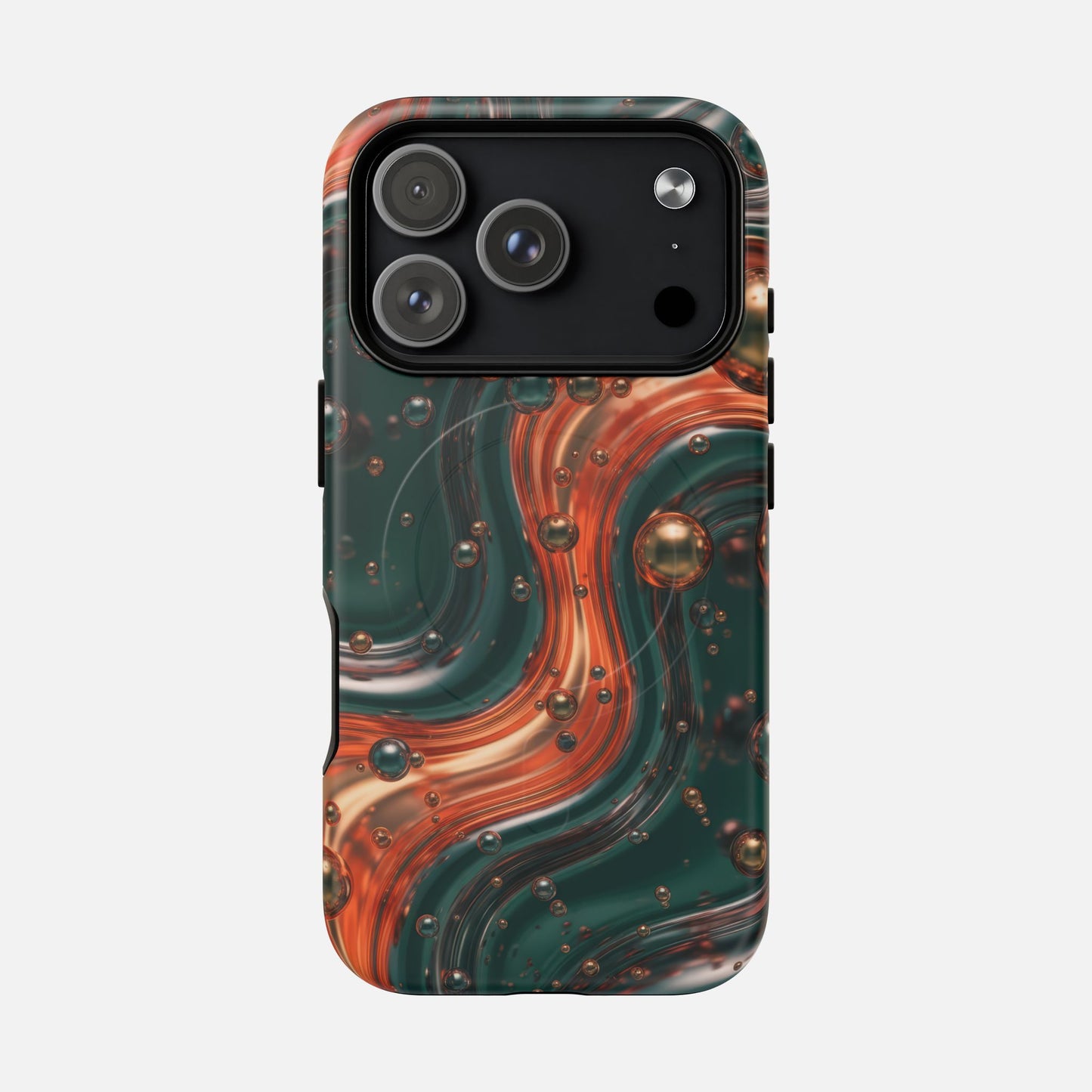 Emerald & Copper Liquid Swirl iPhone Case — Tough Magnetic | MagSafe Compatible