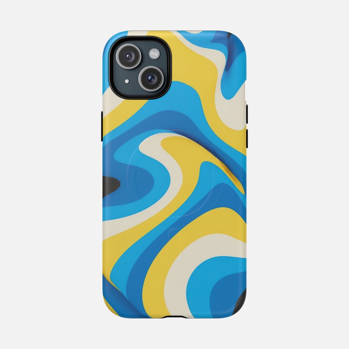 Blue & Yellow Abstract Swirl iPhone Case — Tough Magnetic | MagSafe Compatible