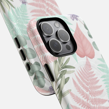 Floral Fern & Pastel Leaves iPhone Case — Tough Magnetic | MagSafe Compatible