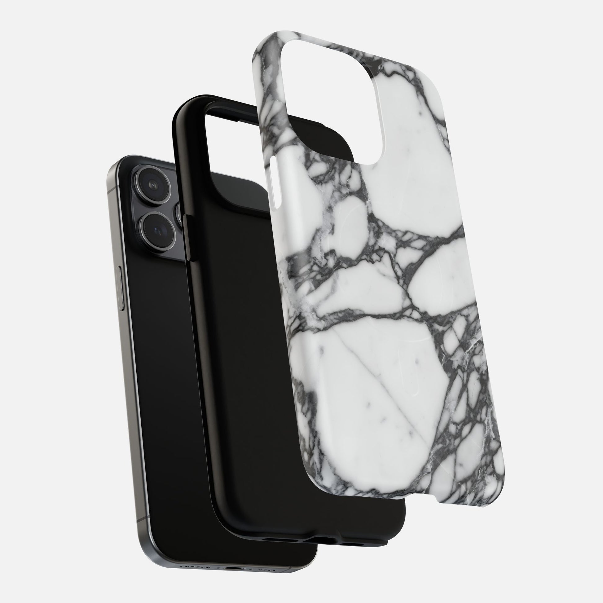 Marble pattern phone case with black and white design, modern stylish protective cover