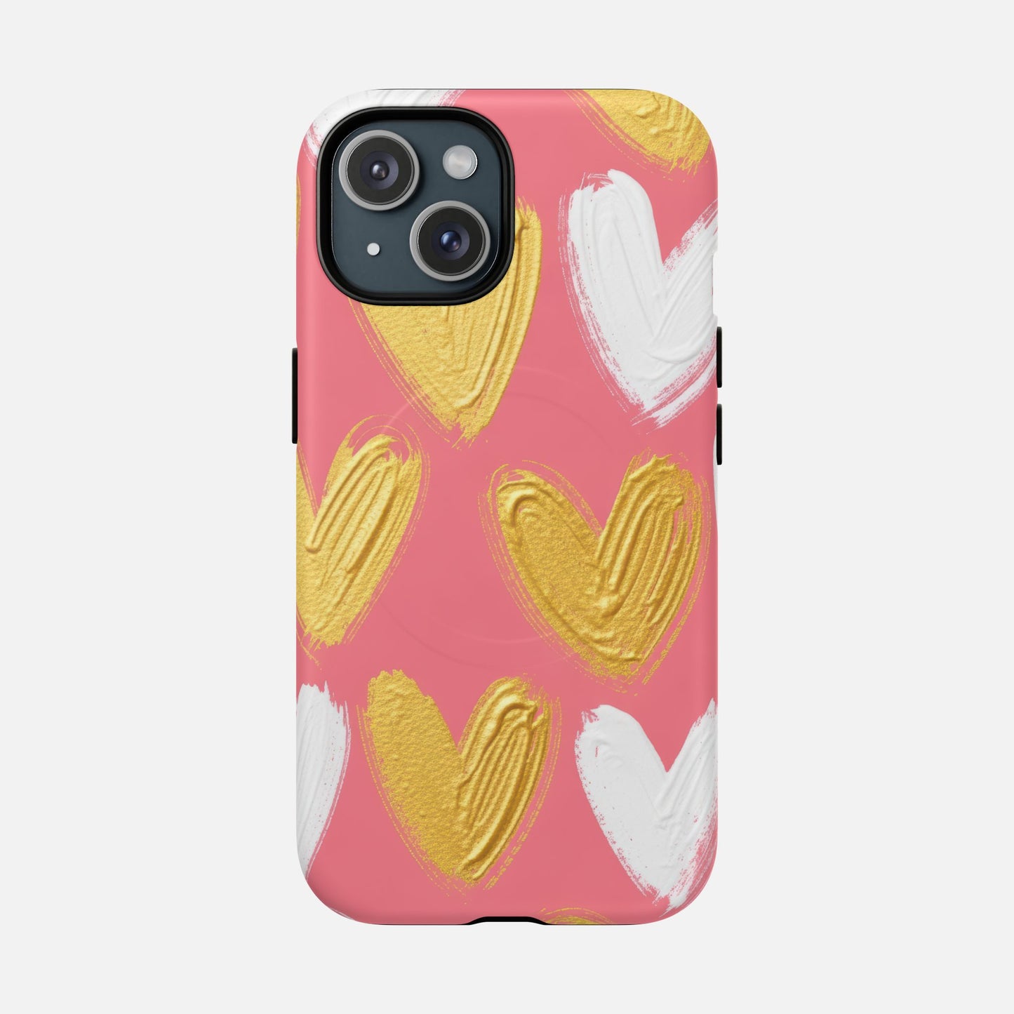 Phone Case — Pink Gold & White Heart Tough Magnetic Case iPhone 15 Matte Phone Case