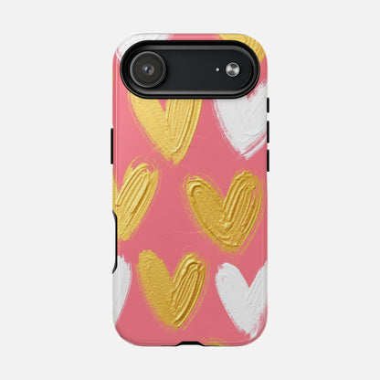 Pink Gold & White Heart iPhone Case — Tough Magnetic | MagSafe Compatible
