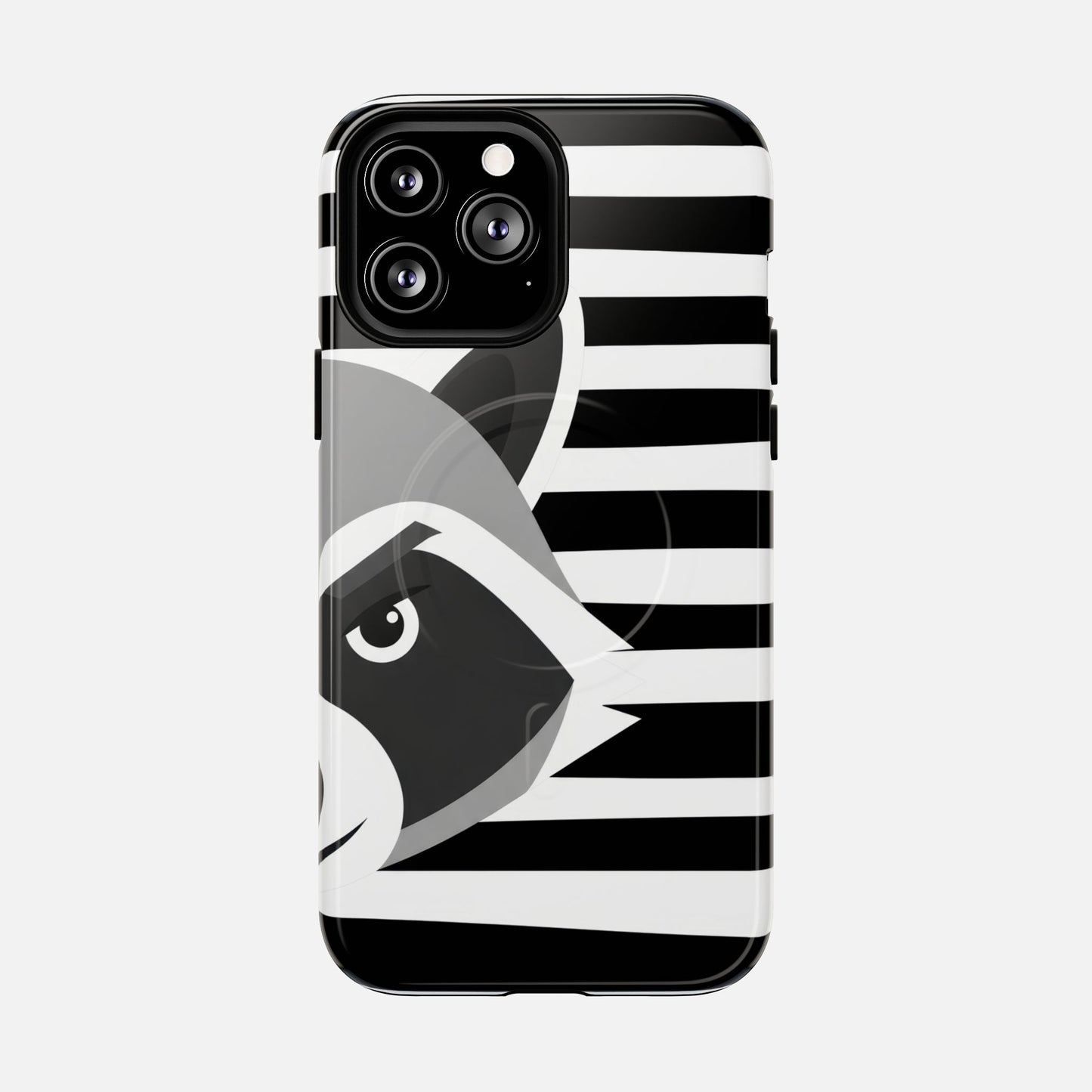 Raccoon Stripe Tough Magnetic Phone Case — Black & White Animal Design iPhone 13 Pro Max Glossy Phone Case