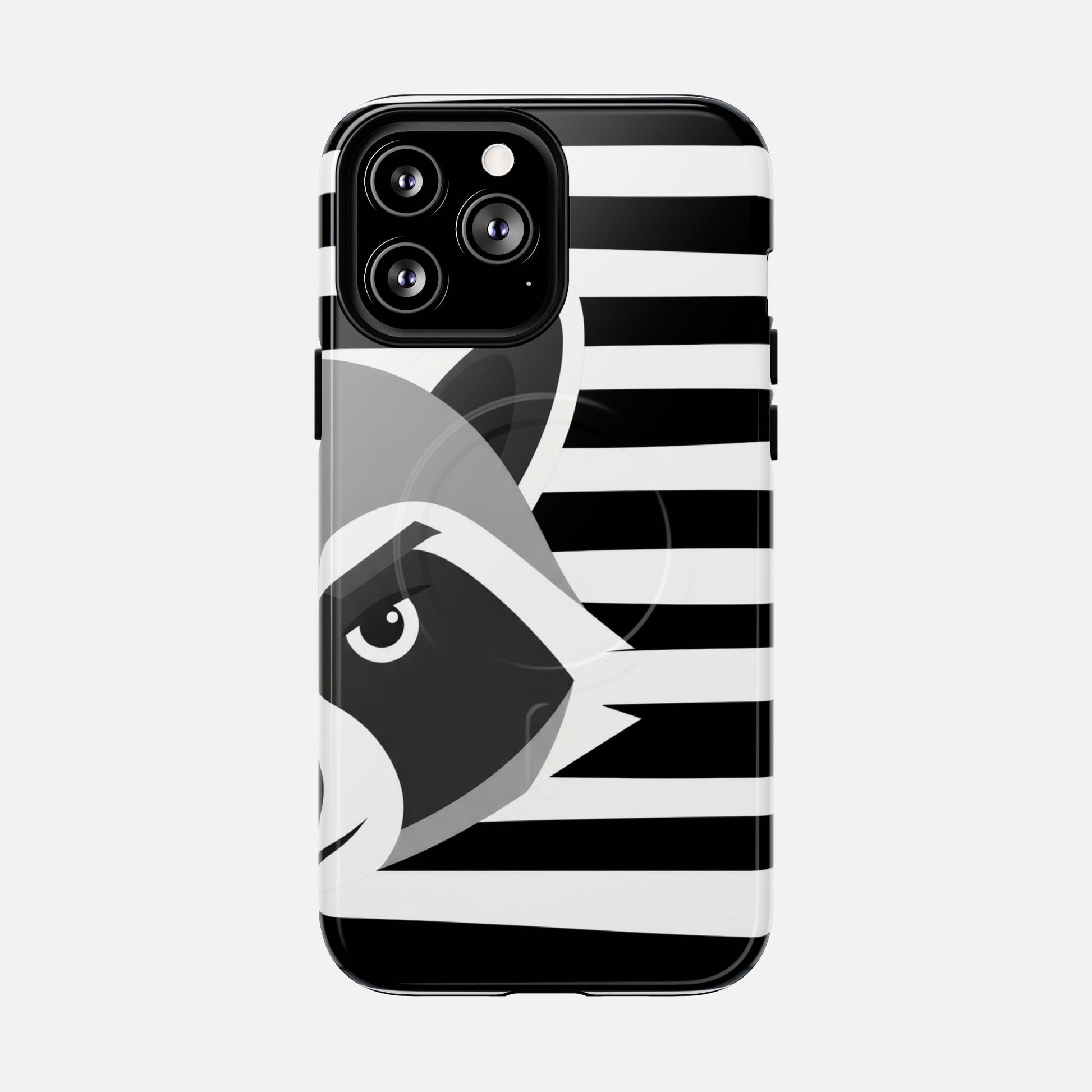 Raccoon Stripe Tough Magnetic Phone Case — Black & White Animal Design iPhone 13 Pro Max Glossy Phone Case