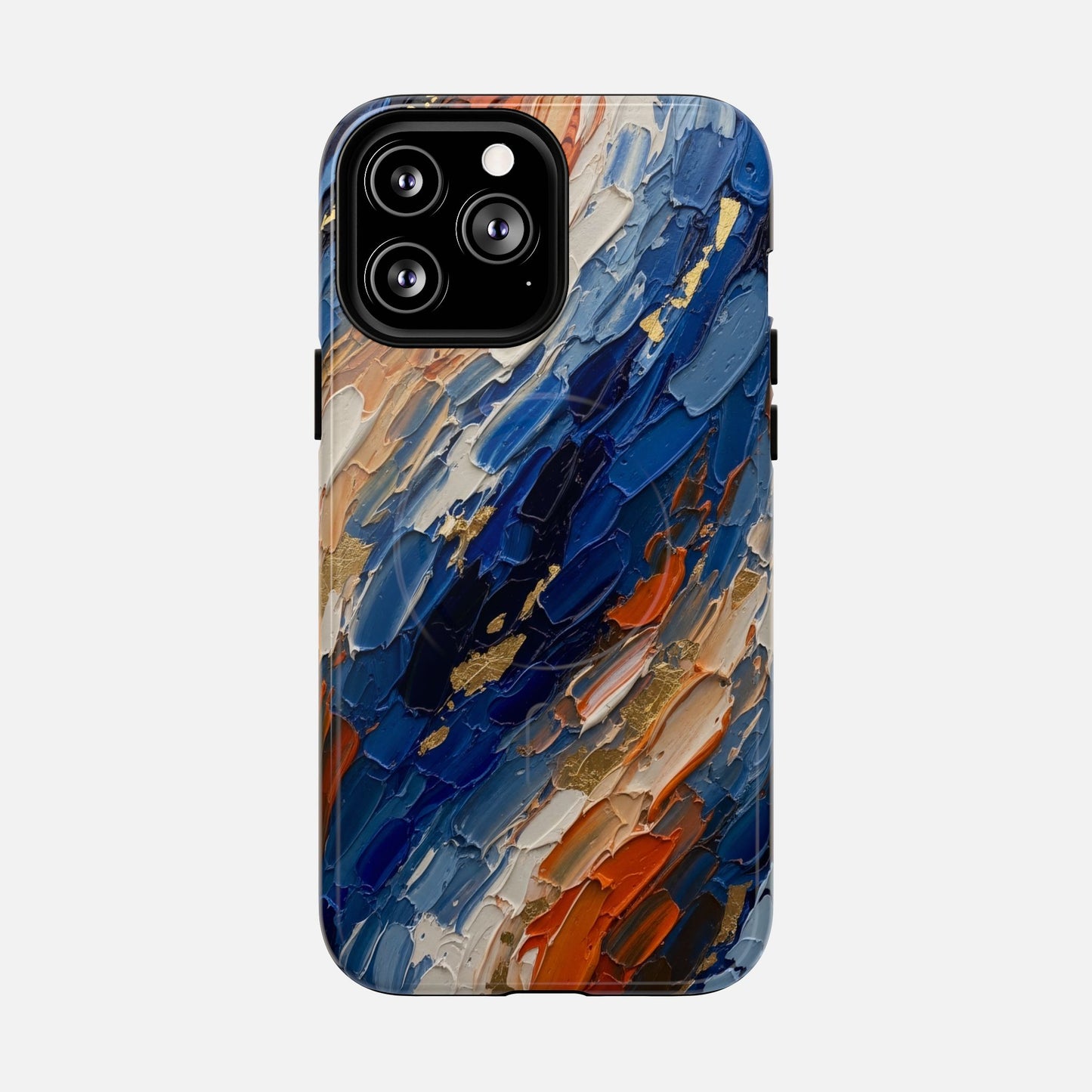 Magnetic Phone Case — Abstract Blue & Orange Paint Texture iPhone 13 Pro Max Glossy Phone Case