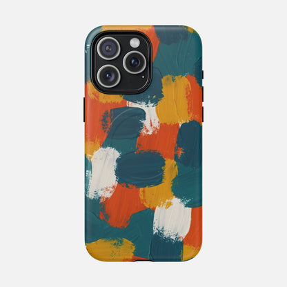 Abstract Brushstroke Colorful Teal, Orange & Mustard iPhone Case — Tough Magnetic | MagSafe Compatible