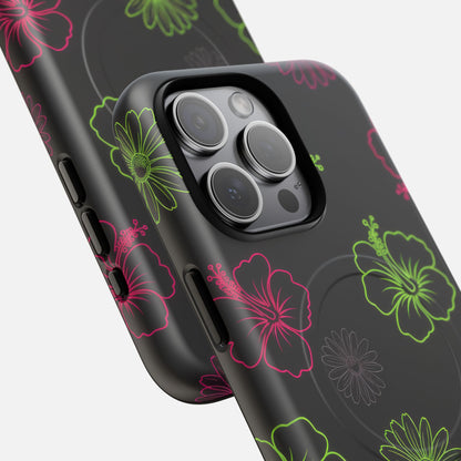 Neon Hibiscus & Tropical Floral iPhone Case — Tough Magnetic | MagSafe Compatible