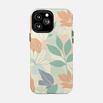 Floral Pastel With Soft Green & Peach Botanical Design iPhone Case — Tough Magnetic | MagSafe Compatible