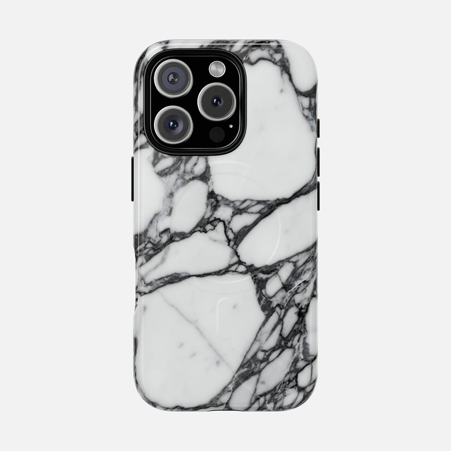 White marble phone case with black veins, modern protective smartphone cover