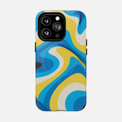 Blue & Yellow Abstract Swirl iPhone Case — Tough Magnetic | MagSafe Compatible