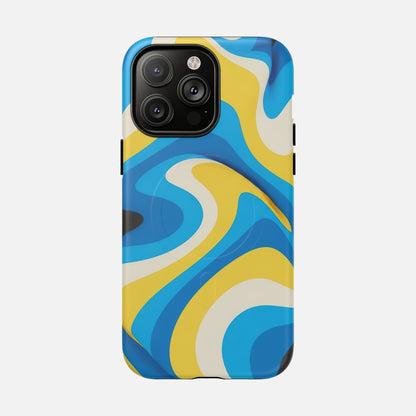 Blue & Yellow Abstract Swirl iPhone Case — Tough Magnetic | MagSafe Compatible
