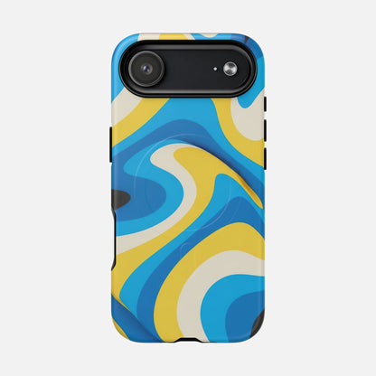 Blue & Yellow Abstract Swirl iPhone Case — Tough Magnetic | MagSafe Compatible