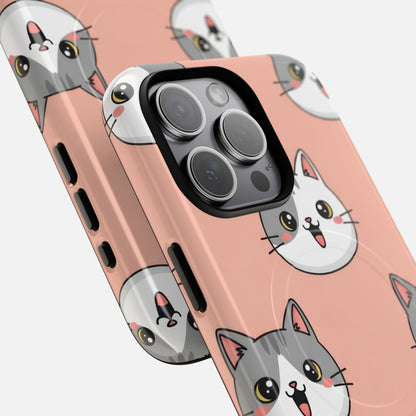 Cute Gray & White Cat iPhone Case — Tough Magnetic | MagSafe Compatible