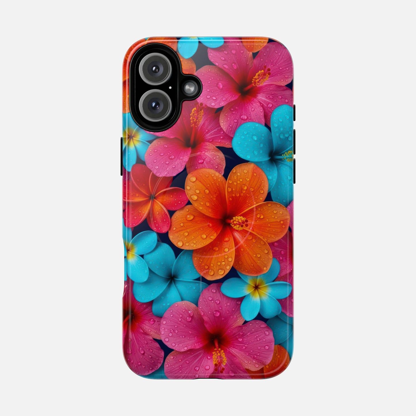 Phone Case — Colorful Tropical Plumeria Floral Magnetic Tough Case iPhone 16 Plus Glossy Phone Case