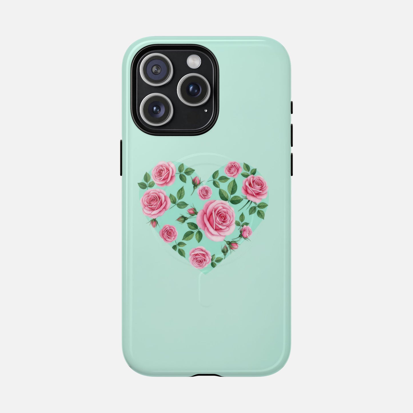 Floral Heart & Mint Rose iPhone Case — Tough Magnetic | MagSafe Compatible