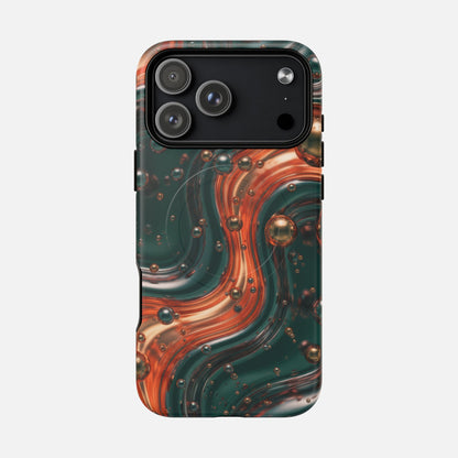 Emerald & Copper Liquid Swirl iPhone Case — Tough Magnetic | MagSafe Compatible