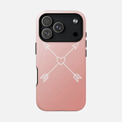 Rose Gold & Heart & Crossed Arrows Design iPhone Case — Tough Magnetic | MagSafe Compatible