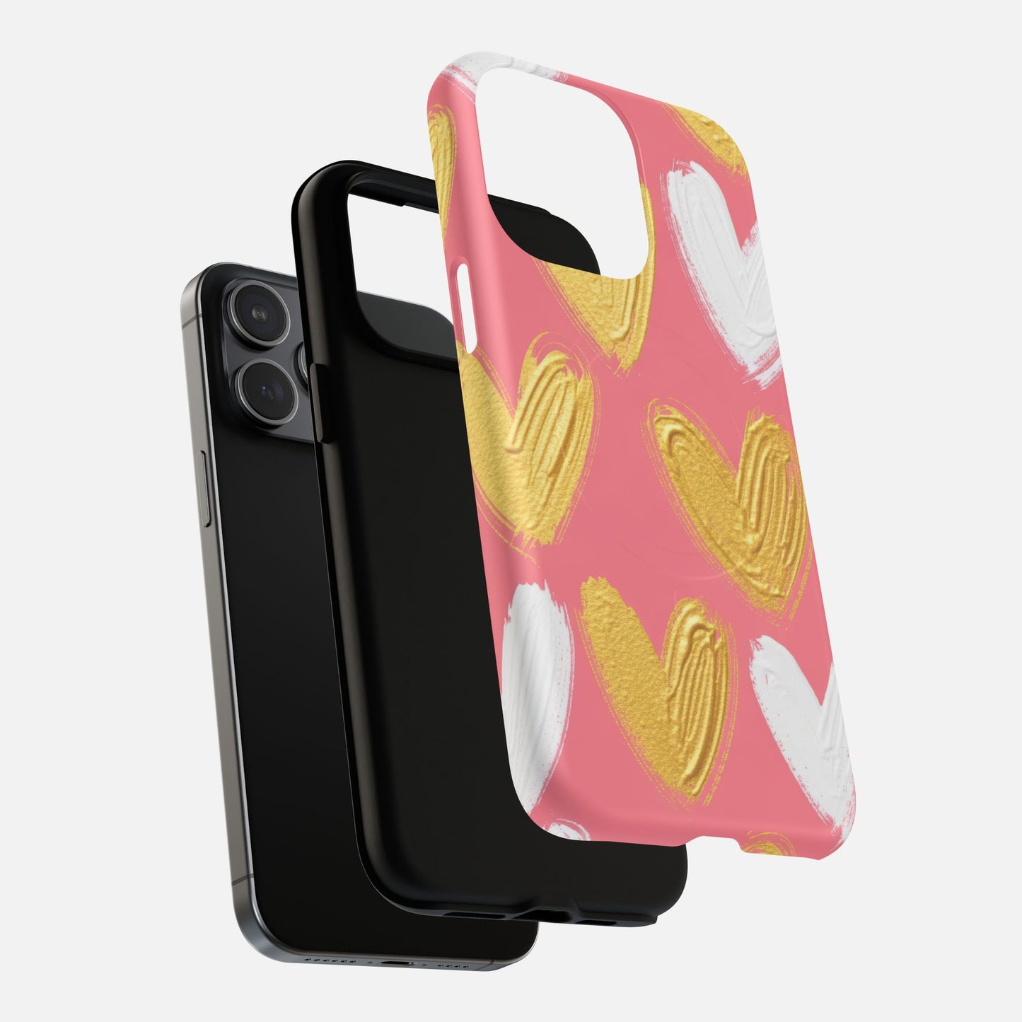 Pink Gold & White Heart iPhone Case — Tough Magnetic | MagSafe Compatible