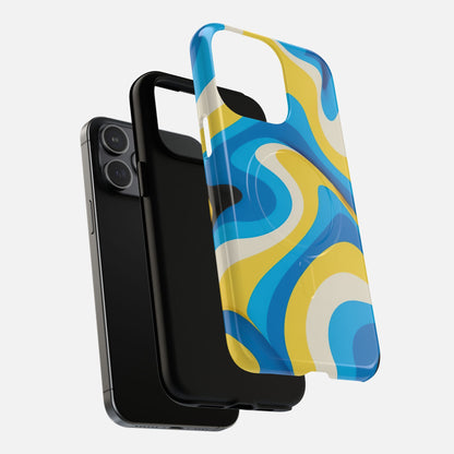 Blue & Yellow Abstract Swirl iPhone Case — Tough Magnetic | MagSafe Compatible