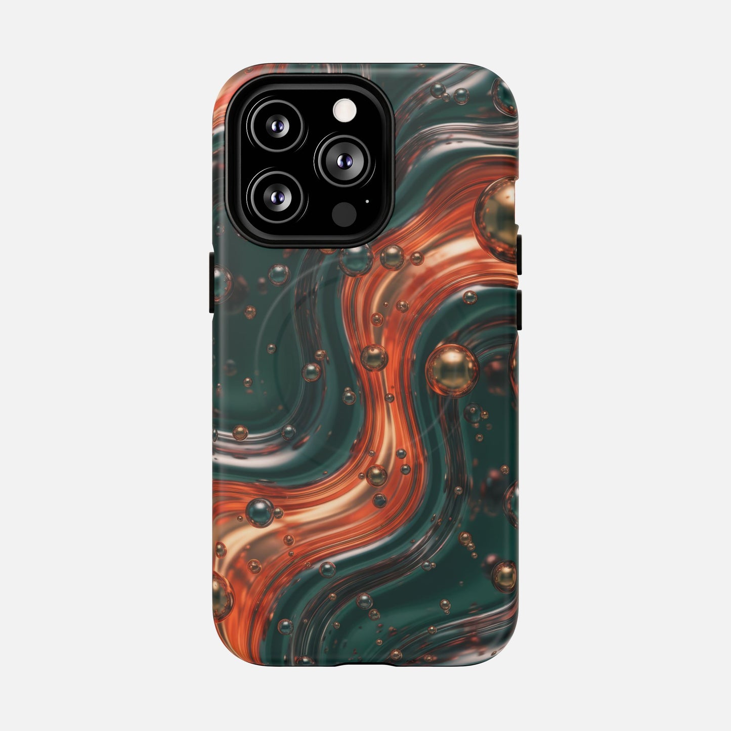 Emerald & Copper Liquid Swirl iPhone Case — Tough Magnetic | MagSafe Compatible