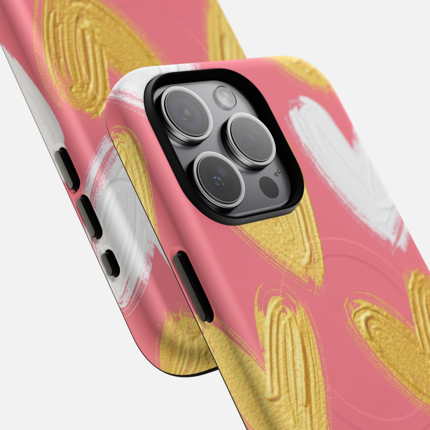 Pink Gold & White Heart iPhone Case — Tough Magnetic | MagSafe Compatible