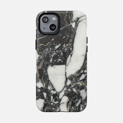 Black and white marble phone case with gold vein design for iPhone