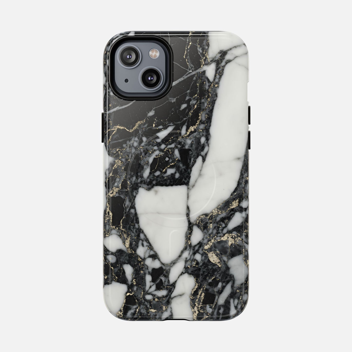 Black and white marble phone case with gold veining, modern protective design